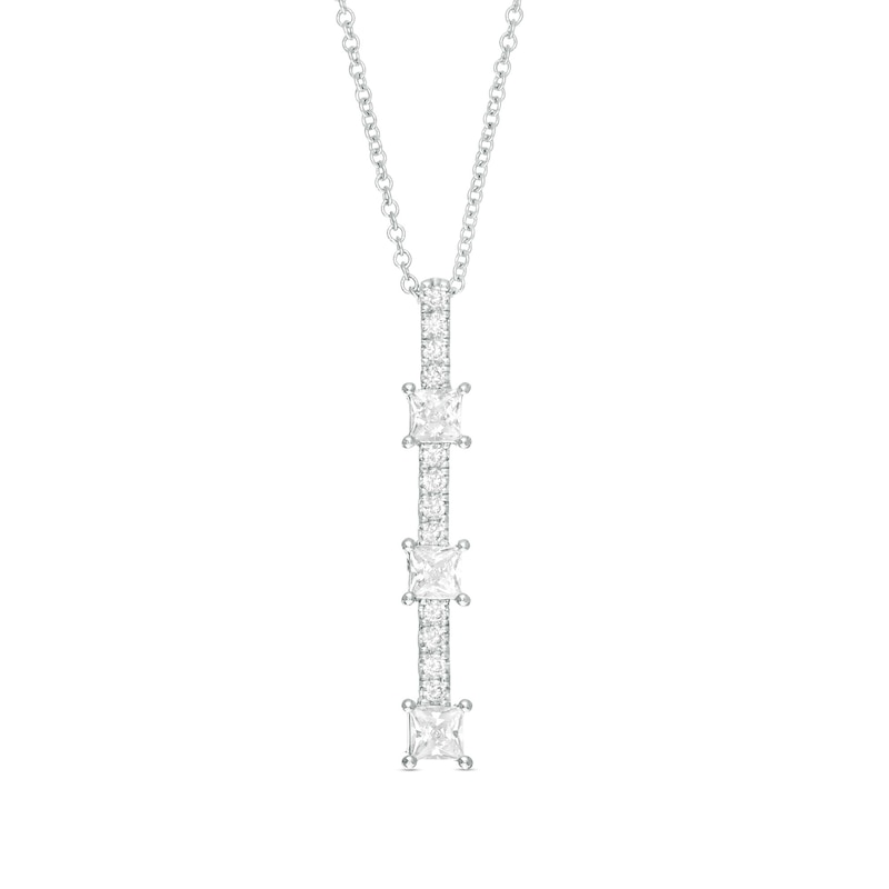 Main Image 1 of 3/4 CT. T.W. Princess-Cut Diamond Past Present Future® Linear Pendant in 10K White Gold