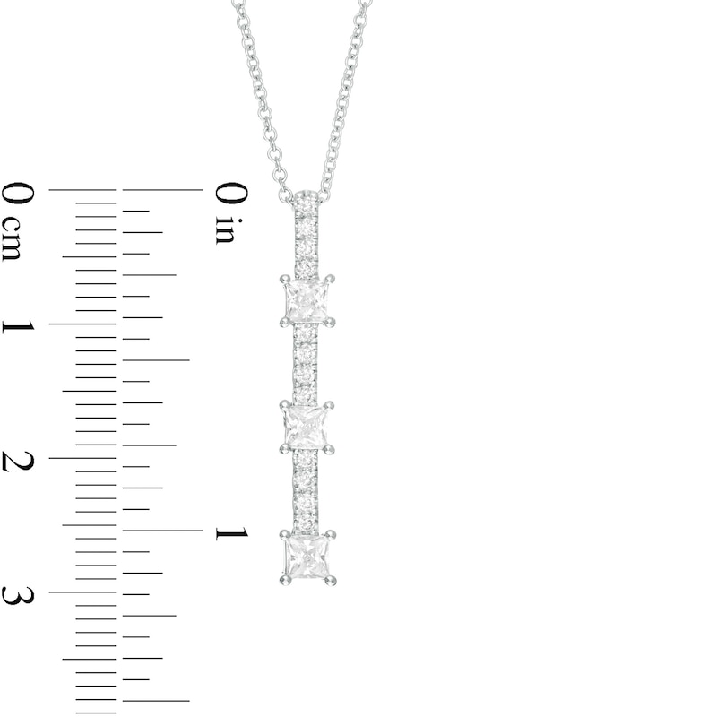 Main Image 4 of 3/4 CT. T.W. Princess-Cut Diamond Past Present Future® Linear Pendant in 10K White Gold