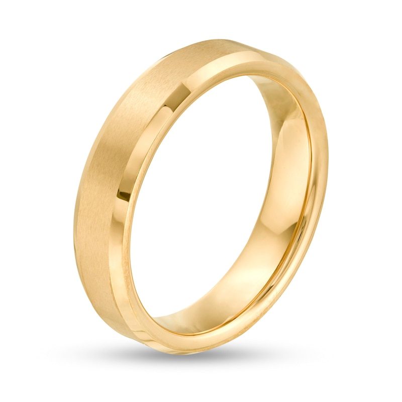Main Image 2 of 5.0mm Brushed Inlay Beveled Edge Wedding Band in Tungsten with Yellow IP