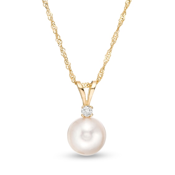 Imperial® 7.5-8.0mm Akoya Cultured Pearl and Diamond Accent Pendant in 14K Gold