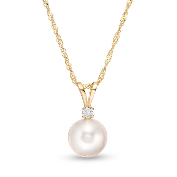 IMPERIAL® 7.5-8.0mm Cultured Akoya Pearl and Diamond Accent Pendant in ...