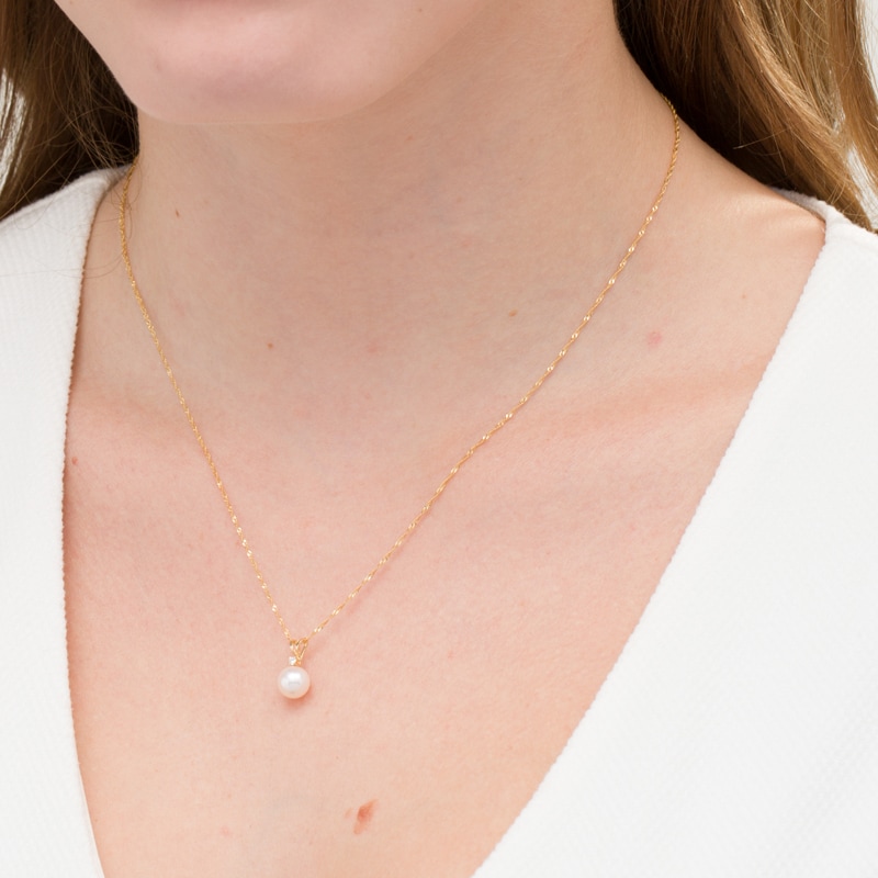 Main Image 2 of IMPERIAL® 7.5-8.0mm Akoya Cultured Pearl and Diamond Accent Pendant in 14K Gold