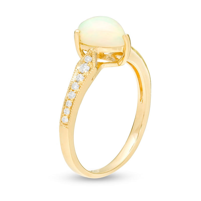 Main Image 3 of Pear-Shaped Opal and 1/8 CT. T.W. Diamond Vintage-Style Ring in 10K Gold