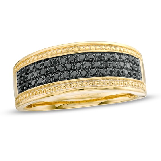 1/2 CT. T.w. Black Diamond Beaded Multi-Row Ring in 10K Gold