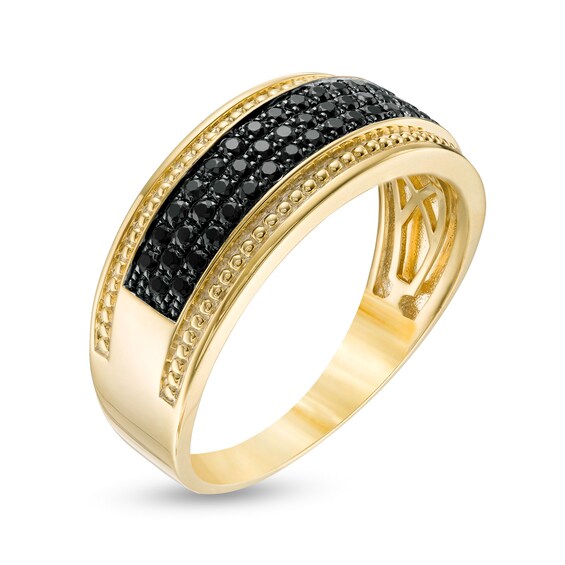 1/2 CT. T.w. Black Diamond Beaded Multi-Row Ring in 10K Gold