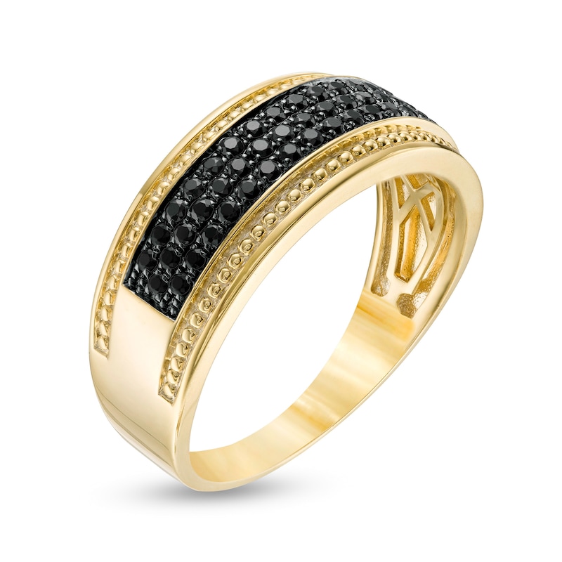 Main Image 3 of 1/2 CT. T.W. Black Diamond Beaded Multi-Row Ring in 10K Gold