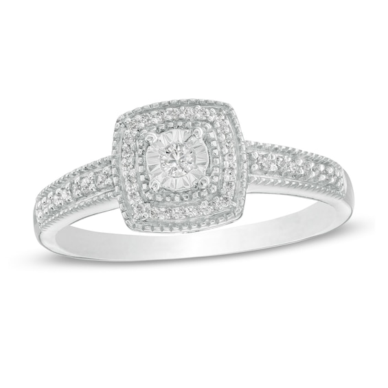 1/6 CT. T.w. Diamond Cushion Frame Vintage-Style Promise Ring in Sterling Silver