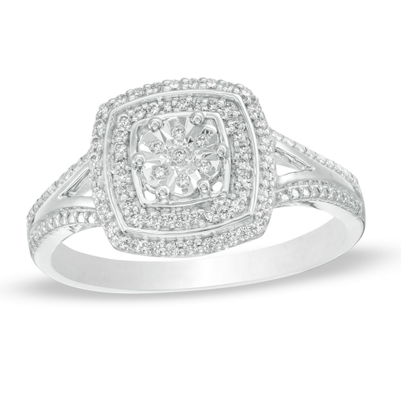1/5 CT. T.w. Composite Diamond Double Cushion Frame Split Shank Promise Ring in Sterling Silver