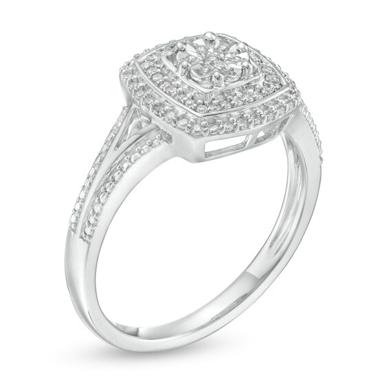 1/5 CT. T.w. Composite Diamond Double Cushion Frame Split Shank Promise Ring in Sterling Silver
