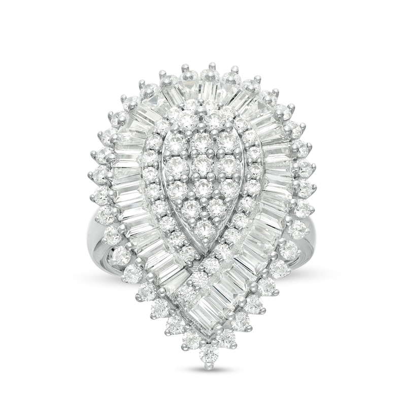 Main Image 1 of 2-1/2 CT. T.W. Composite Diamond Pear-Shaped Frame Starburst Ring in 10K White Gold