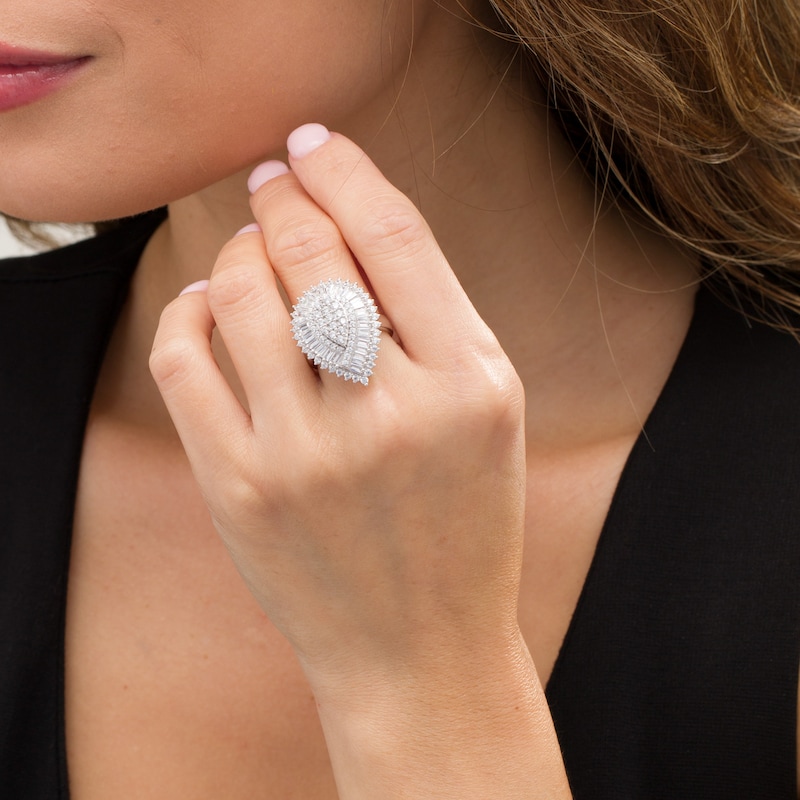 Main Image 2 of 2-1/2 CT. T.W. Composite Diamond Pear-Shaped Frame Starburst Ring in 10K White Gold