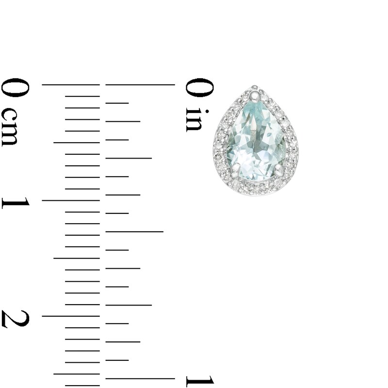 Main Image 3 of Pear-Shaped Aquamarine and 1/8 CT. T.W. Diamond Teardrop Frame Stud Earrings in 10K White Gold