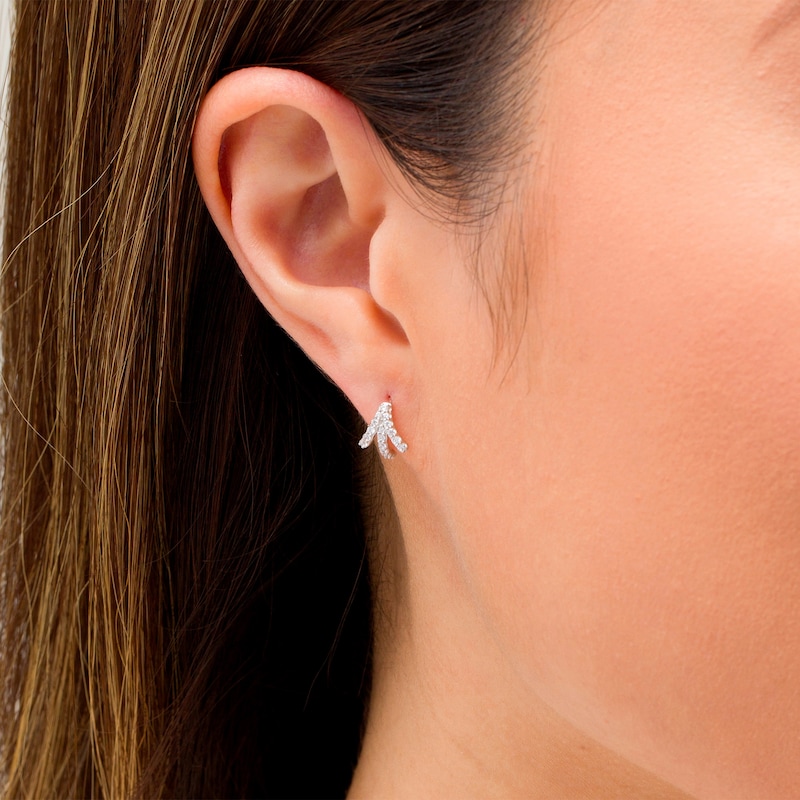 Main Image 2 of 1/5 CT. T.W. Diamond Arrow Hoop Earrings in 10K White Gold