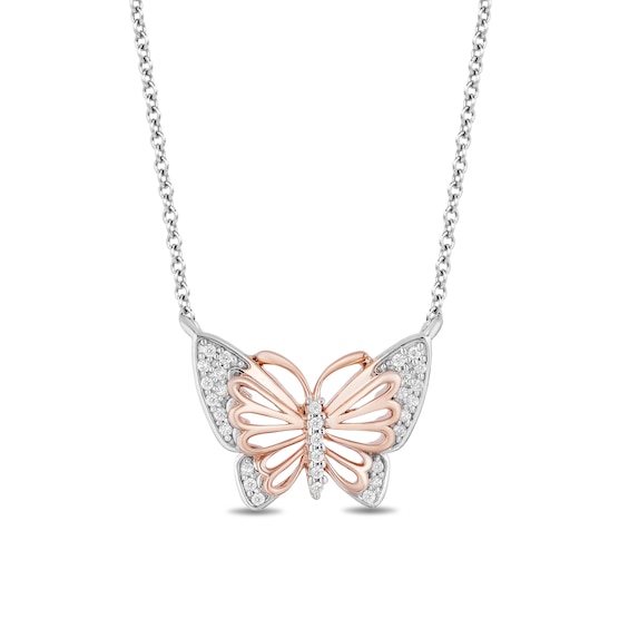 Enchanted Disney Mulan 1/10 CT. T.W. Diamond Butterfly Necklace in Sterling Silver and 10K Rose Gold Enchanted Disney Mulan 1/10 CT. T.W. Diamond Butterfly Necklace in Sterling Silver and 10K Rose Gold