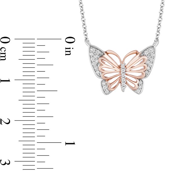 Enchanted Disney Mulan 1/10 CT. T.w. Diamond Butterfly Necklace in Sterling Silver and 10K Rose Gold