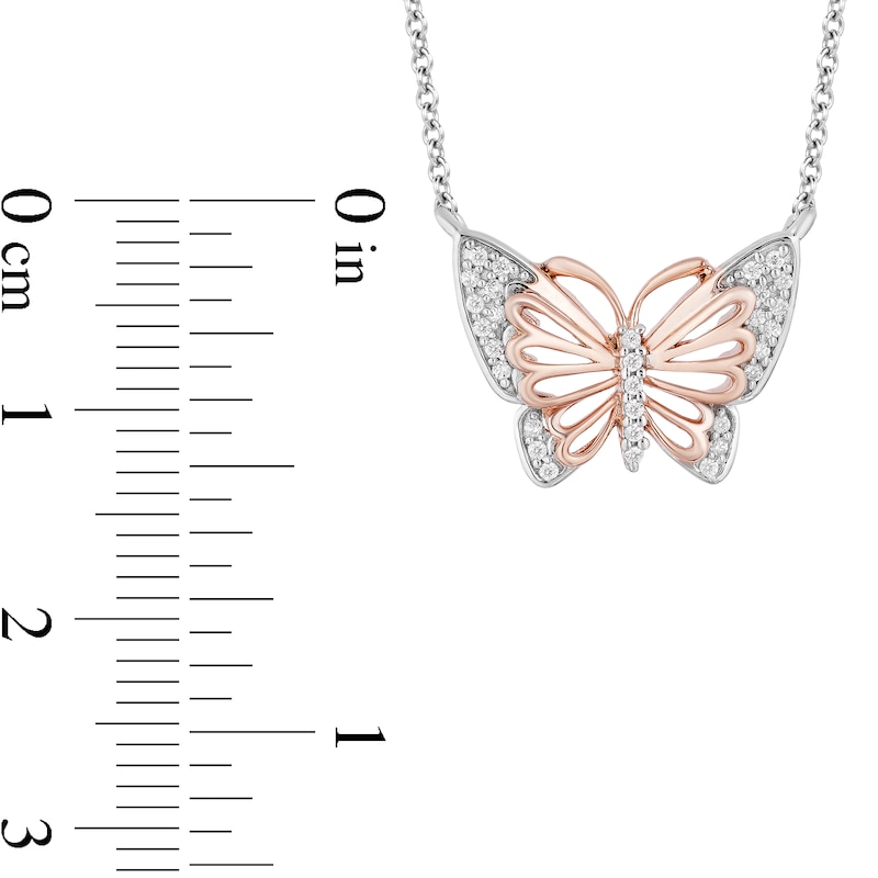 Enchanted Disney Mulan 1/10 CT. T.W. Diamond Butterfly Necklace in Sterling Silver and 10K Rose Gold