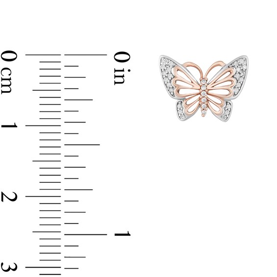 Enchanted Disney Mulan 1/10 CT. T.w. Diamond Butterfly Stud Earrings in Sterling Silver and 10K Rose Gold