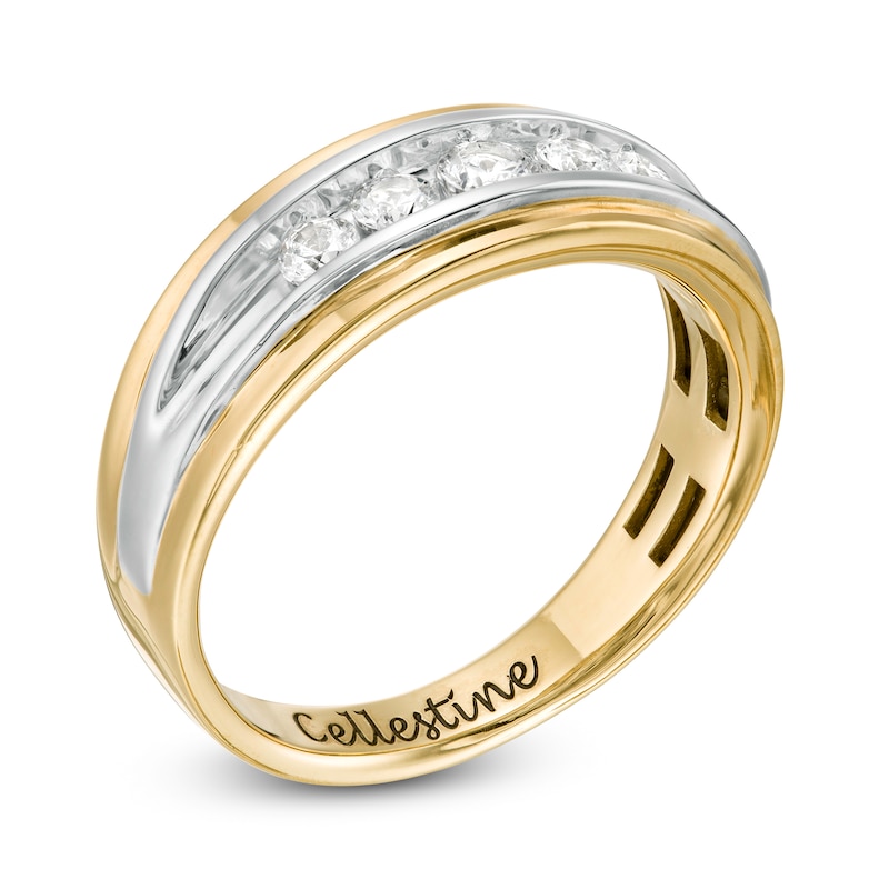 Men's 1/2 CT. T.W. Diamond Engravable Five Stone Wedding Band in 10K Two-Tone Gold (1 Line)