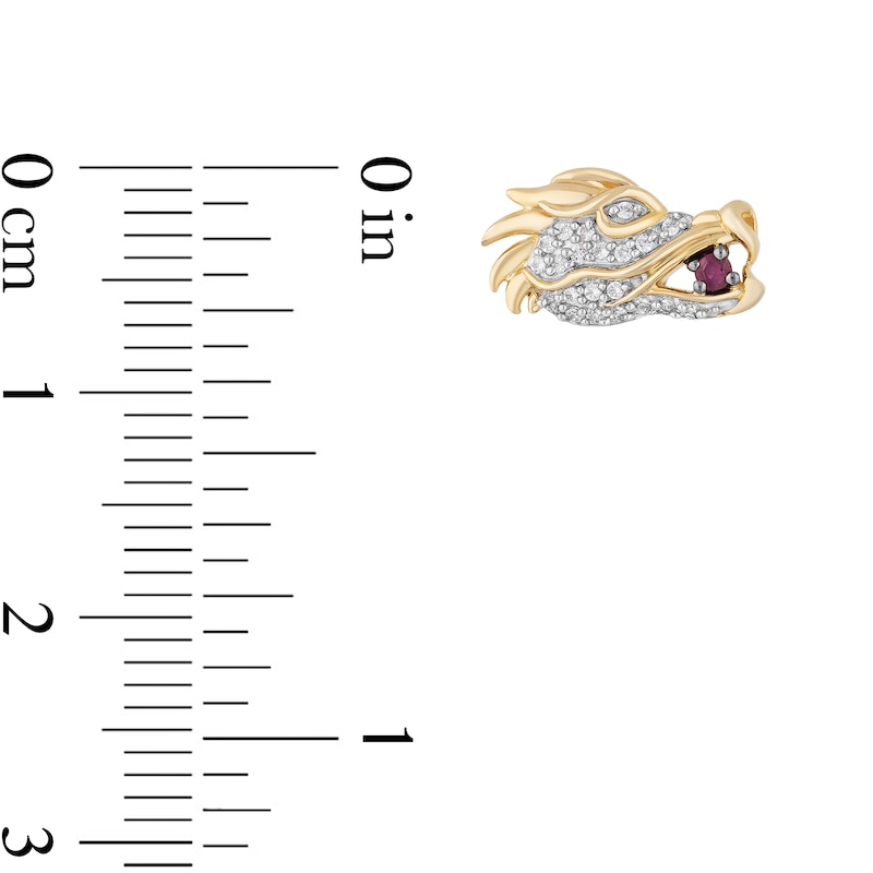 Main Image 2 of Enchanted Disney Mulan Garnet and 1/10 CT. T.W. Diamond Mushu Dragon Stud Earrings in 10K Gold