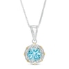 Thumbnail Image 1 of 8.0mm Swiss Blue Topaz and 1/20 CT. T.W. Diamond Scallop Frame Pendant in Sterling Silver and 14K Gold