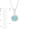 Thumbnail Image 3 of 8.0mm Swiss Blue Topaz and 1/20 CT. T.W. Diamond Scallop Frame Pendant in Sterling Silver and 14K Gold