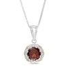 Thumbnail Image 0 of 8.0mm Garnet and 1/20 CT. T.W. Diamond Scallop Frame Pendant in Sterling Silver and 14K Gold