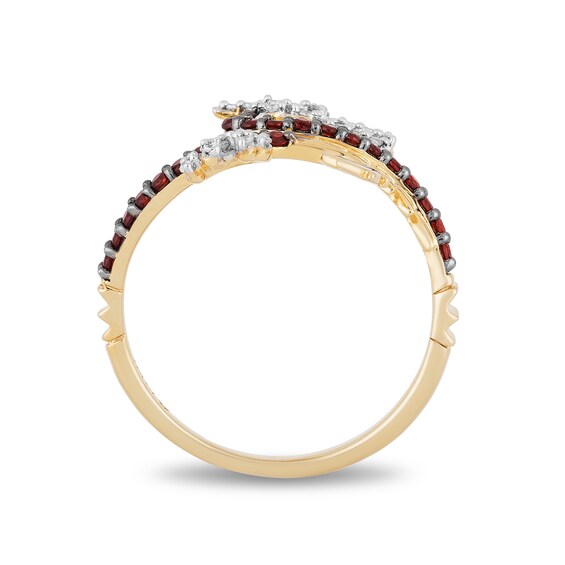 Enchanted Disney Mulan Garnet and 1/15 CT. T.w. Diamond Mushu Dragon Ring in 10K Gold - Size 7