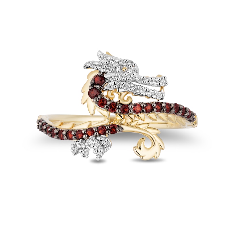 Main Image 4 of Enchanted Disney Mulan Garnet and 1/15 CT. T.W. Diamond Mushu Dragon Ring in 10K Gold - Size 7