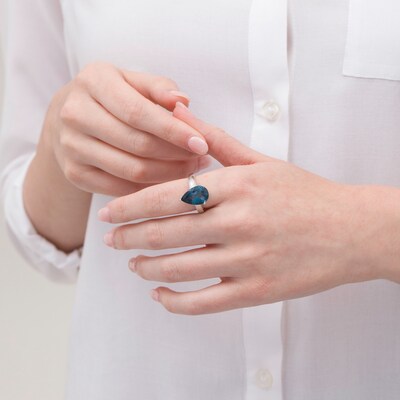 Blue Stone Ring Silver September Birthstone Blue Gemstone Ring Large Blue Gemstone Solitaire Cushion Iolite Ring Sterling Silver Ring