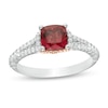 Thumbnail Image 1 of Enchanted Disney Mulan 6.0mm Cushion-Cut Rhodolite Garnet and 1/4 CT. T.W. Diamond Engagement Ring in 14K Two-Tone Gold