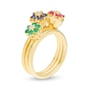 Lab-Created Sapphire, Ruby and Emerald Flower Stack Ring Set in Sterling Silver with 18K Gold Plate