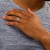 Thumbnail Image 2 of Triton Blue Sapphire Bevelled Edge Wedding Band in Tungsten and Sterling Silver - Size 10