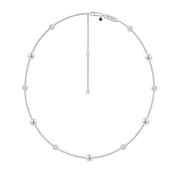 Vera Wang Love Collection 6.0mm Freshwater Cultured Pearl and White Topaz Station Necklace in Sterling Silver