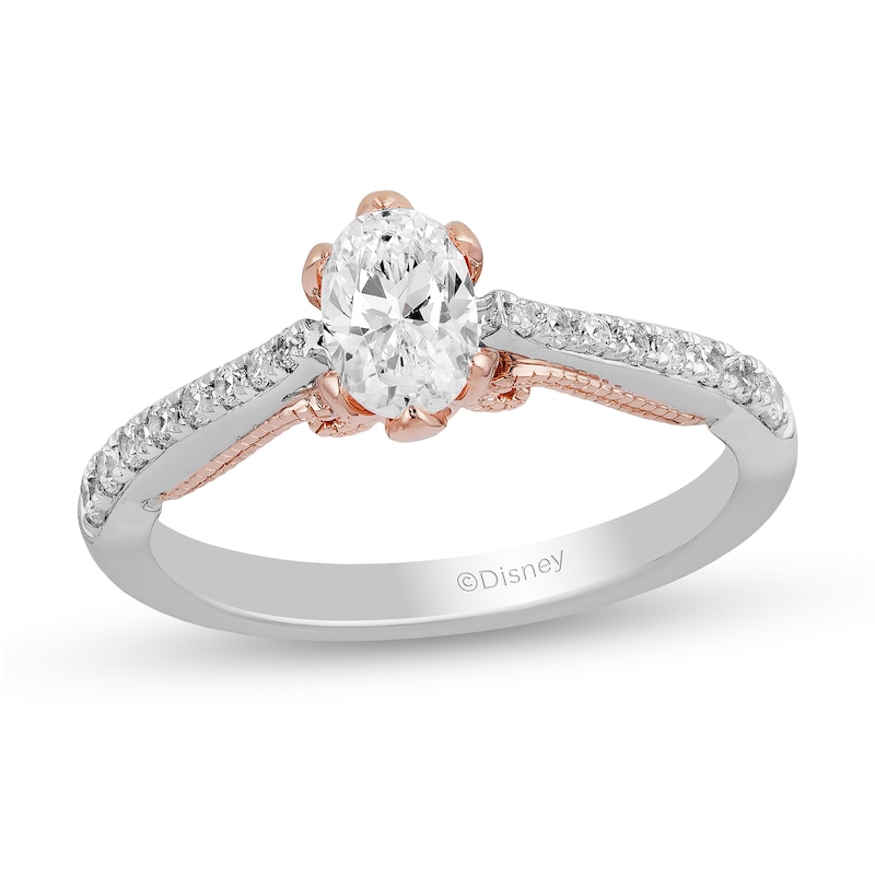 Main Image 1 of Enchanted Disney Anna 3/4 CT. T.W. Oval Diamond Vintage-Style Engagement Ring in 14K Two-Tone Gold