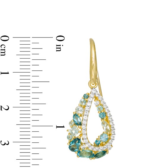 Multi-Shaped Blue Topaz and Lab-Created White Sapphire Open Teardrop Earrings in Sterling Silver with 18K Gold Plate Multi-Shaped Blue Topaz and Lab-Created White Sapphire Open Teardrop Earrings in Sterling Silver with 18K Gold Plate