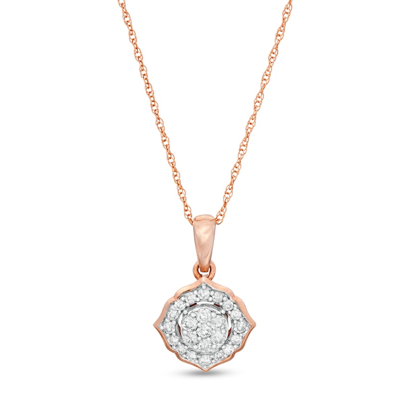 Main Image 1 of 1/4 CT. T.W. Composite Diamond Petal Frame Flower Pendant in 10K Rose Gold