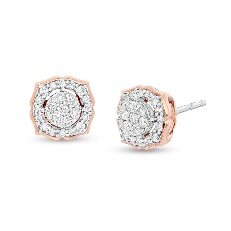 Main Image 1 of 1/4 CT. T.W. Multi-Diamond Petal Frame Flower Stud Earrings in 10K Rose Gold