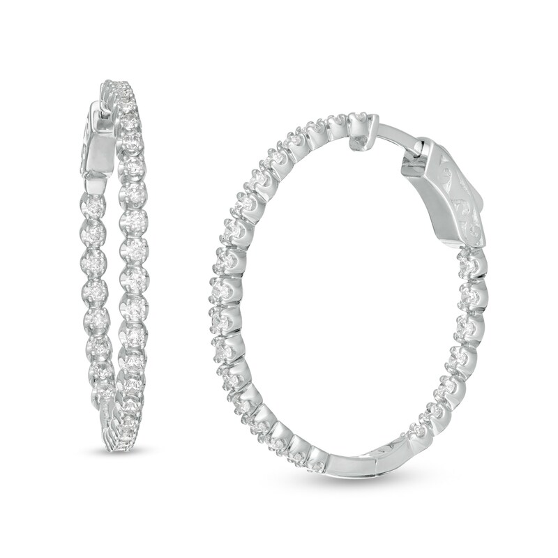 Main Image 1 of Marilyn Monroe™ Collection 1 CT. T.W. Journey Diamond Inside-Out Hoop Earrings in 10K White Gold