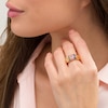Thumbnail Image 2 of Sideways Oval Multi-Color Sapphire and White Topaz Triple Row Ring in Sterling Silver with 14K Gold Plate