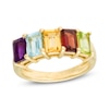 Thumbnail Image 0 of Octagonal Multi-Gemstone Five Stone Ring in Sterling Silver with 14K Gold Plate
