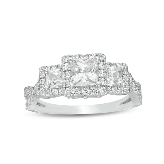 1-1/2 CT. T.w. Princess-Cut Diamond Frame Past Present FutureÂ® Engagement Ring in 14K White Gold