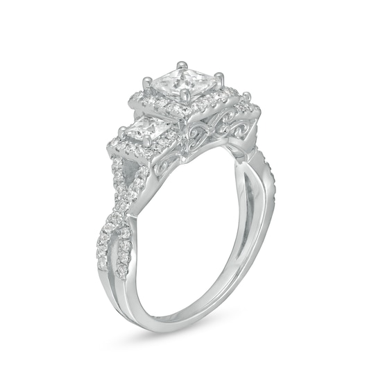 1-1/2 CT. T.w. Princess-Cut Diamond Frame Past Present FutureÂ® Engagement Ring in 14K White Gold