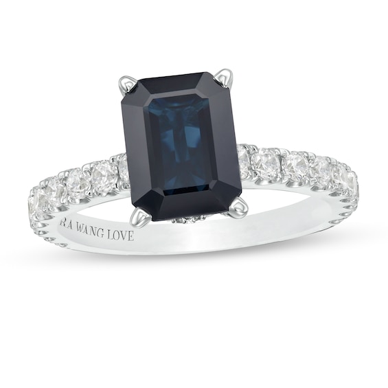 Vera Wang Love Collection Certified Octagonal Blue Sapphire and 3/4 CT. T.w. Diamond Engagement Ring in 14K White Gold