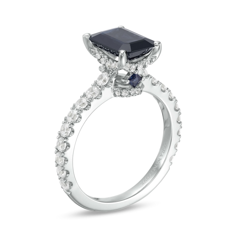Vera Wang Love Collection Certified Octagonal Blue Sapphire and 3/4 CT. T.W. Diamond Engagement Ring in 14K White Gold