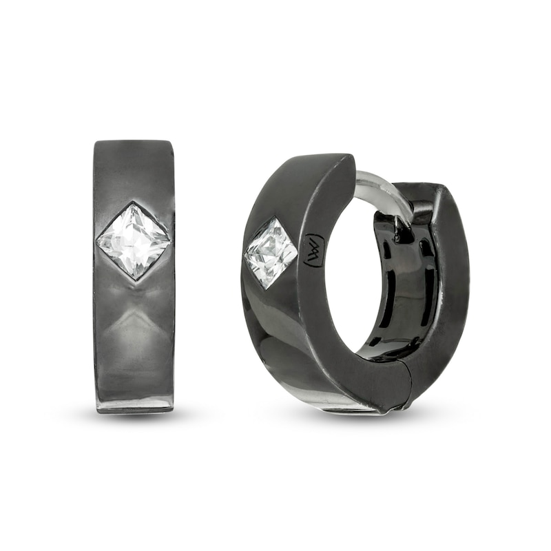 Vera Wang Men 1/3 CT. T.W. Square-Cut Diamond Solitaire Huggie Hoop Earrings in Sterling Silver with Black Rhodium