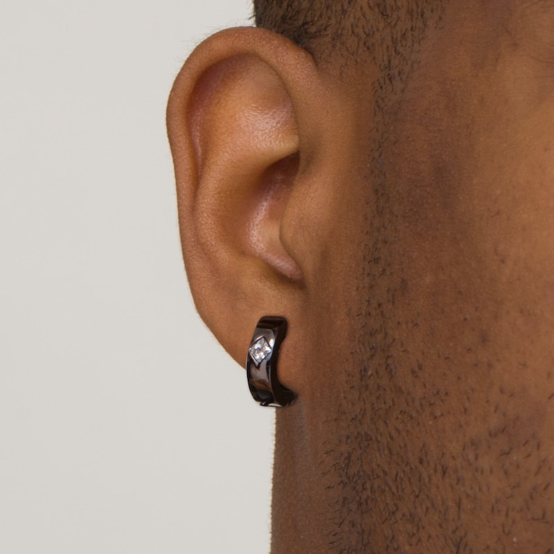 Main Image 2 of Vera Wang Men 1/3 CT. T.W. Square-Cut Diamond Solitaire Huggie Hoop Earrings in Sterling Silver with Black Rhodium