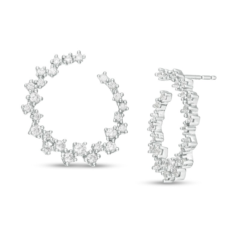Main Image 1 of Marilyn Monroe™ Collection 3/4 CT. T.W. Diamond Scatter Circle Earrings in 10K White Gold