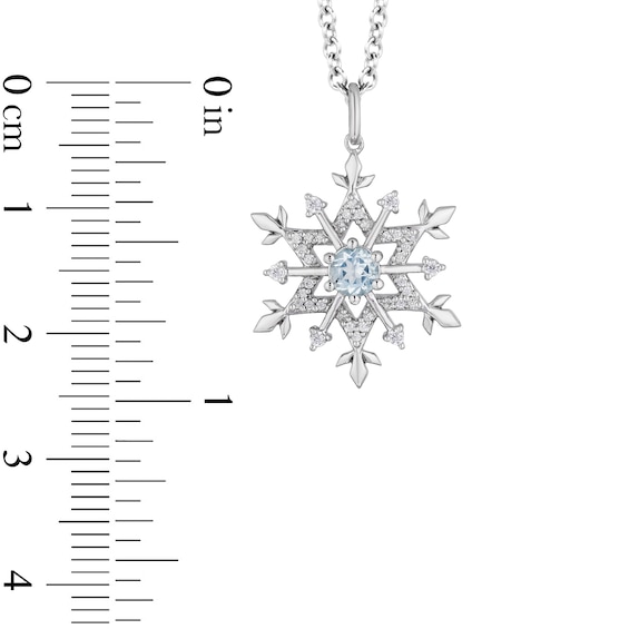 Enchanted Disney Elsa 4.0mm Aquamarine and 1/6 CT. T.w. Diamond Snowflake Pendant in Sterling Silver - 19"