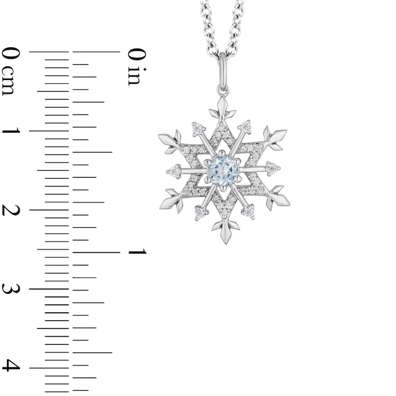 Enchanted Disney Elsa 4.0mm Aquamarine and 1/6 CT. T.W. Diamond Snowflake Pendant in Sterling Silver - 19"