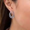 Thumbnail Image 2 of Lab-Created Blue and White Sapphire Graduated Double Row Curved Hoop Earrings in Sterling Silver